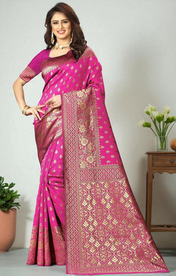 SETUDI Woven, Floral Print Kanjivaram Jacquard Saree(Pink)