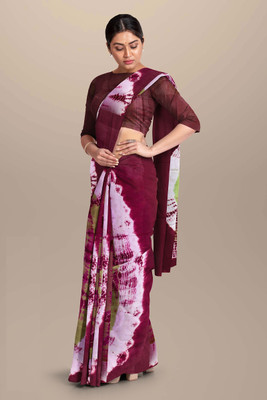 Jaipuri Print Printed Daily Wear Pure Cotton Saree(Purple, White)