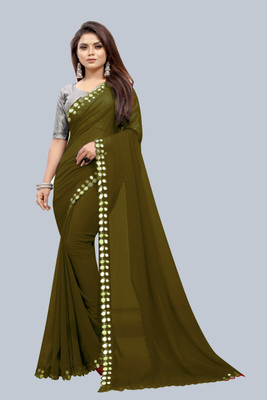 Laddu creation Self Design, Solid/Plain Bollywood Georgette, Silk Blend Saree(Multicolor)