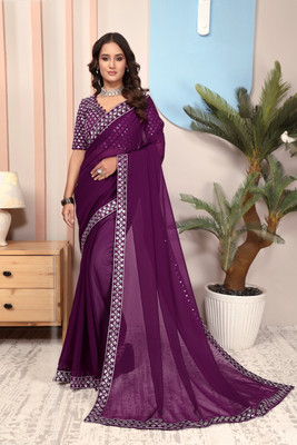 RJTAJ FAB Solid/Plain, Embroidered Bollywood Georgette Saree(Magenta)