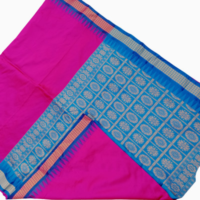 Hozaifa Sarees Woven Handloom Silk Blend Saree(Magenta)