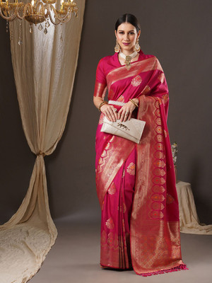 ANOUK Woven Banarasi Silk Blend Saree(Pink)