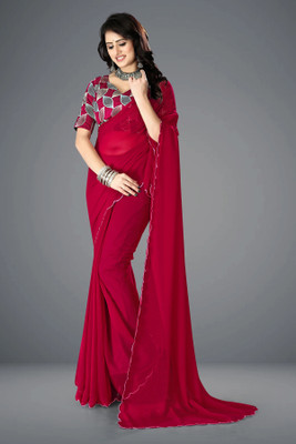 JenaFashion Embroidered Bollywood Georgette Saree(Red)