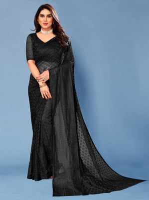 LOROFY Self Design Bollywood Net Saree(Black)