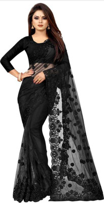 GALANI ENTERPRISE Embroidered Bollywood Net Saree(Black)