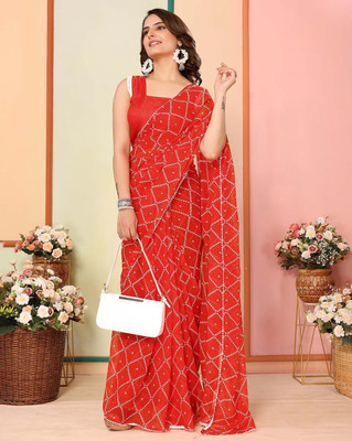 kumawat creation Printed Bandhani Georgette Saree(Orange)