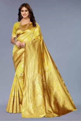 Suntex Printed Kanjivaram Silk Blend Saree(Yellow)
