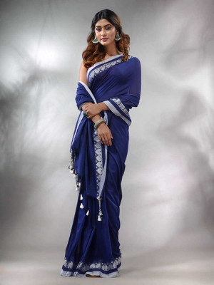 GaurabHandloom Self Design Handloom Cotton Blend Saree(Blue)