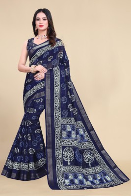 KISSAH Woven Bollywood Cotton Silk Saree(Dark Blue)