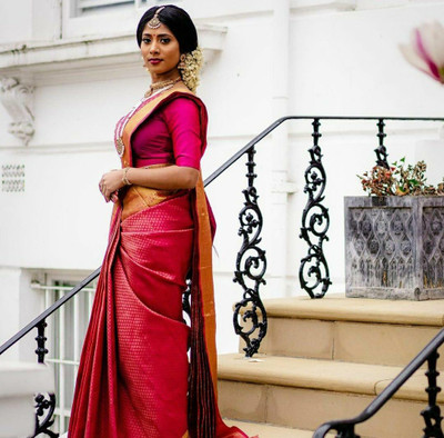 KAKADIYA Woven Kanjivaram Pure Silk Saree(Pink)