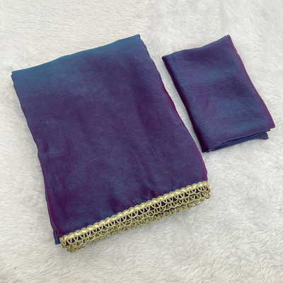 V AMAN FASHION Solid/Plain Bollywood Jimmy choo Saree(Blue)