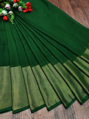 Sethnic Self Design, Solid/Plain Bollywood Chiffon Saree(Green)