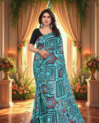 JAYAMENTERPRISE Digital Print Bandhani Georgette Saree(Light Blue)
