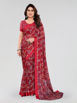 Moda Rapido Embellished, Floral Print Bollywood Georgette, Satin Saree(Red)