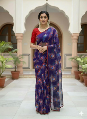 mahakal Printed, Floral Print Bollywood Chiffon Saree(Purple)
