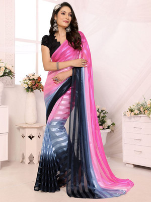 Moda Rapido Striped, Self Design Daily Wear Satin Saree(Pink)
