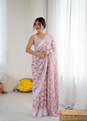 Tasrika Digital Print, Floral Print Daily Wear Georgette, Satin Saree(Pink)