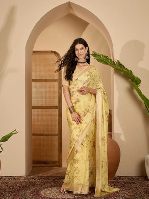 Vichitra Printed Bollywood Georgette Saree(Yellow)