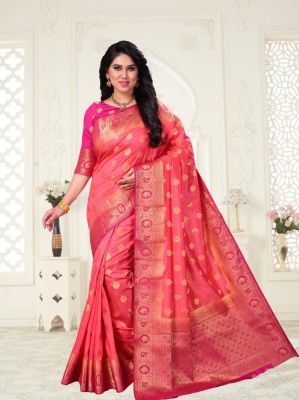 M.S.RETAIL Woven Kanjivaram Silk Blend Saree(Pink)