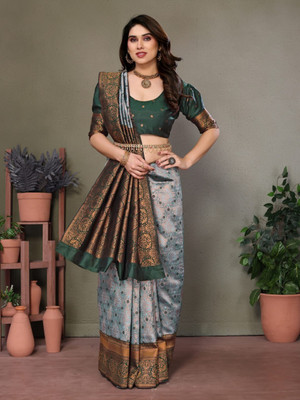 DIVINE JUNCTION WEAR Woven Banarasi Satin Saree(Green)