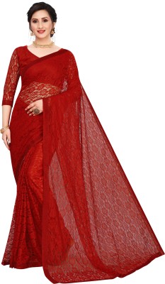 HouseOfCommon Self Design Bollywood Net Saree(Maroon)