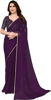 SainiVastra Solid/Plain Bollywood Chiffon Saree(Purple)