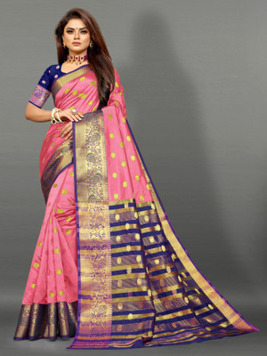 KING VULTURE Paisley Assam Silk Cotton Silk, Silk Blend Saree(Pink)
