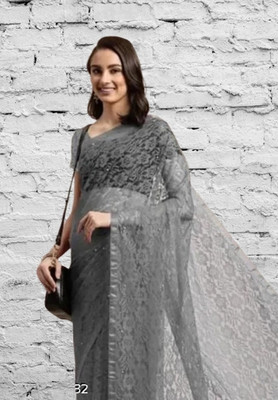 Nexafashion Self Design Bollywood Net Saree(Grey)