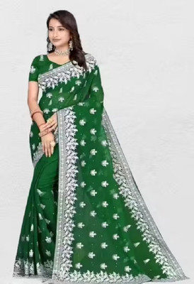 LEGECYETHNIC Solid/Plain, Printed Bollywood Georgette Saree(Green)