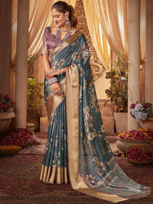 Divastri Printed Daily Wear Tussar Silk Saree(Grey)