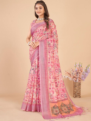 ANOUK Printed Chinnalapattu Linen Saree(Pink)