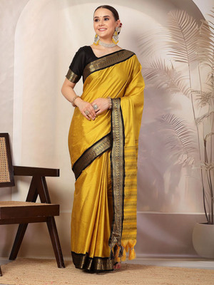 Fashion Club Collection Woven Maheshwari Cotton Silk Saree(Gold)