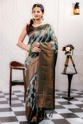 HB VENTURE Printed Banarasi Jacquard Saree(Light Blue)