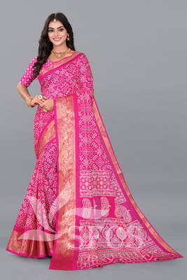 Saraswati Fab Printed Kalamkari Jacquard Saree(Pink)