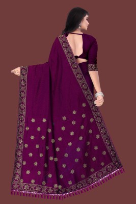 SHIVAYFAB Embellished Chanderi Art Silk, Chanderi Saree(Purple)