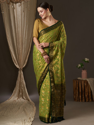 Sareemall Woven Banarasi Georgette Saree(Light Green)