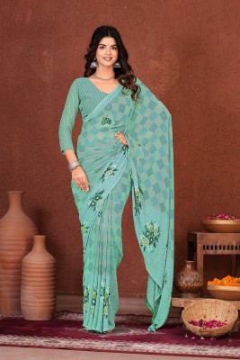 Divastri Digital Print, Printed Bollywood Georgette, Chiffon Saree(Light Blue, Light Green)