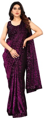 TRIMURTIPRINTS Floral Print Bollywood Lycra Blend Saree(Purple)