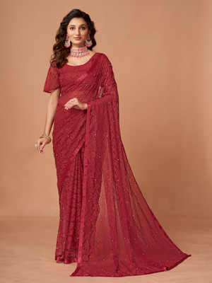 SHRINGARAA Self Design Bollywood Net Saree(Maroon)