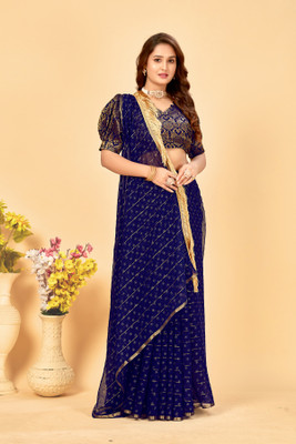 DIVYASHAKTI FASHION Embellished Bhagalpuri Chiffon Saree(Dark Blue)