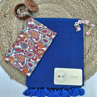 aangmi Self Design Handloom Khadi Saree(Blue)