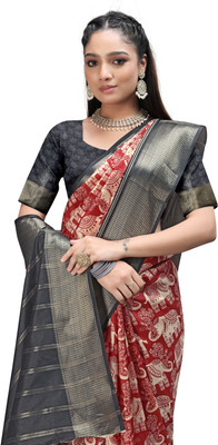 PremVastra Printed Floral Crepe Saree(Maroon)