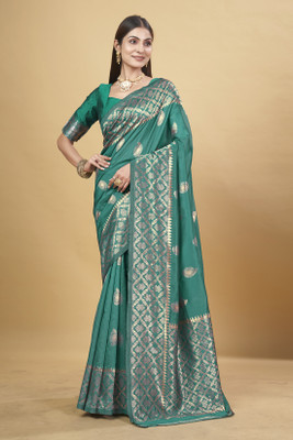 Divastri Self Design Banarasi Silk Blend Saree(Light Blue)