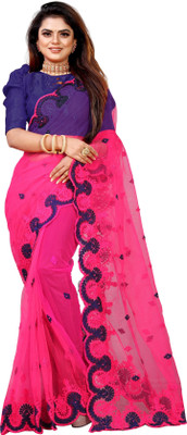 YASHVI Embroidered Bollywood Net Saree(Pink)