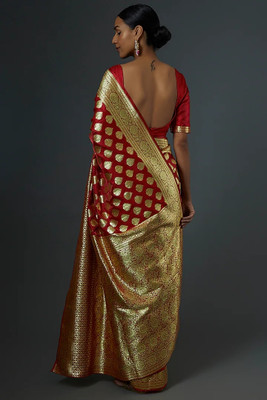 Dulhan Collection Woven Banarasi Handloom Silk Blend Saree(Red)