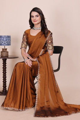 K 5 FASHION Embroidered Bollywood Georgette Saree(Mustard)