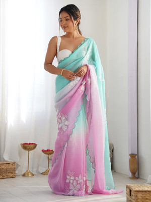 ANOUK Embellished Bollywood Chiffon Saree(Light Blue)