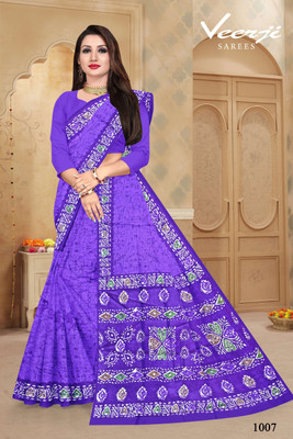Veerji Sarees Printed Daily Wear Pure Cotton Saree(Purple)