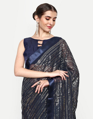 Clemira Embellished Bollywood Georgette Saree(Blue)