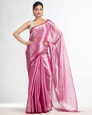 Bharat Satika Woven Handloom Tissue Saree(Pink)